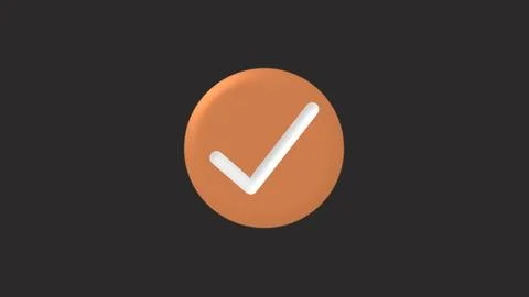 Orange check mark on dark background 3D rendered illustration or stylized i.. Stock Illustration