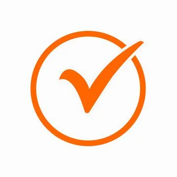 Orange check mark icon. Tick symbol in orange color, vector illustration. Stock Illustration