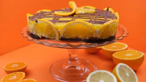 Orange cheesecake rotating Video stock 261999330