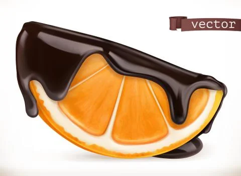 Orange in chocolate. 3d realistic vector icon Stock Illustration
