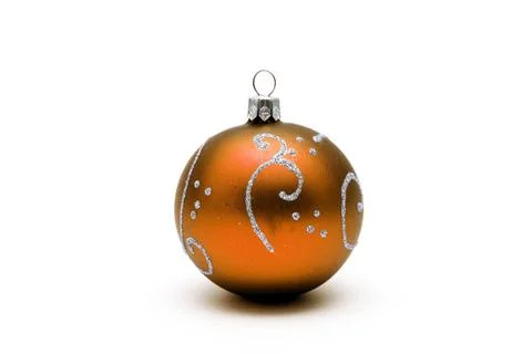 Orange christmas ball with silver pattern isolated on white back Orange ch... Stock Photos