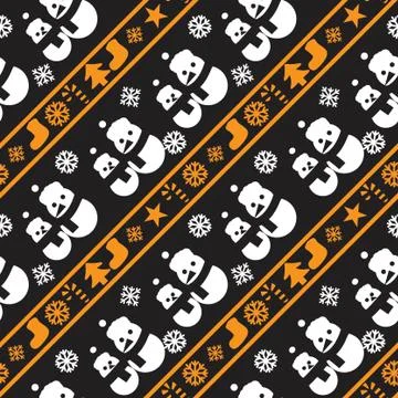 Orange Christmas Snowman seamless pattern background Stock Illustration