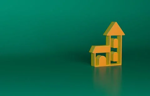 Orange Church building icon isolated on green background. Christian Church Ilustración de archivo
