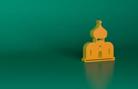 Orange Church building icon isolated on green background. Christian Church Ilustración de archivo