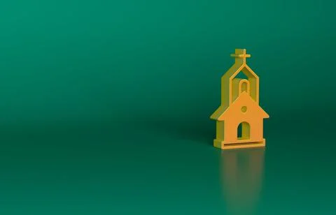 Orange Church building icon isolated on green background. Christian Church Ilustración de archivo