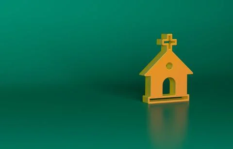 Orange Church building icon isolated on green background. Christian Church Ilustración de archivo