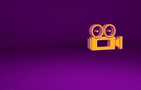 Orange Cinema camera icon isolated on purple background. Video camera. Movie  Stock Illustration
