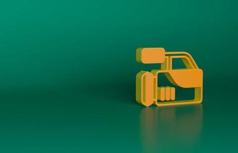 Orange Cinema camera icon isolated on green background. Video camera. Movie sign Stock Illustration