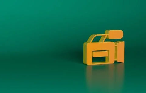 Orange Cinema camera icon isolated on green background. Video camera. Movie sign Stock Illustration
