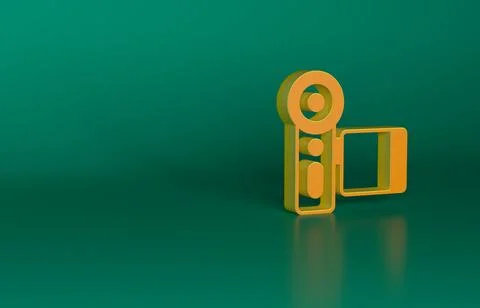 Orange Cinema camera icon isolated on green background. Video camera. Movie sign Stock Illustration