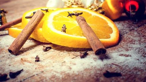 Orange with cinnamon. Foto stock
