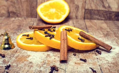Orange with cinnamon. Stock Photos