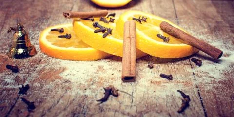 Orange with cinnamon. Stock Photos