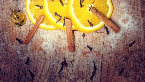 Orange with cinnamon. Stock Photos