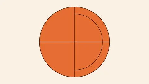 Orange circle divided by cross lines on plain white background Stock Illustration