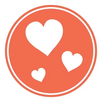 Orange circle icon scattered white hearts for love, romantic design Stock Illustration