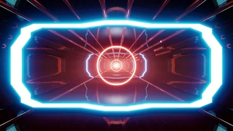 Orange Circle Light in the Sci Fi Tunnel Corridor Stock Footage 201201627
