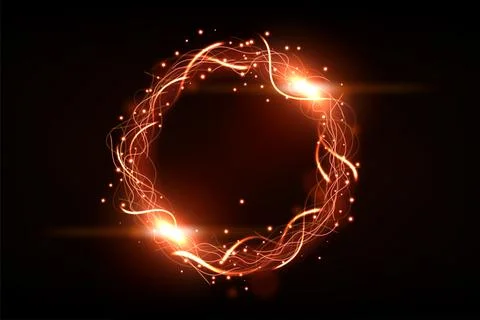 Orange Circle Lightning Ring with Sparks Effect, Vector Illustration Stock Illustration