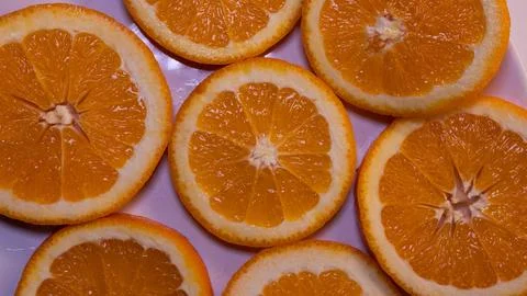 Orange circle table fruit fresh vegetarian vegan  Stock Photos