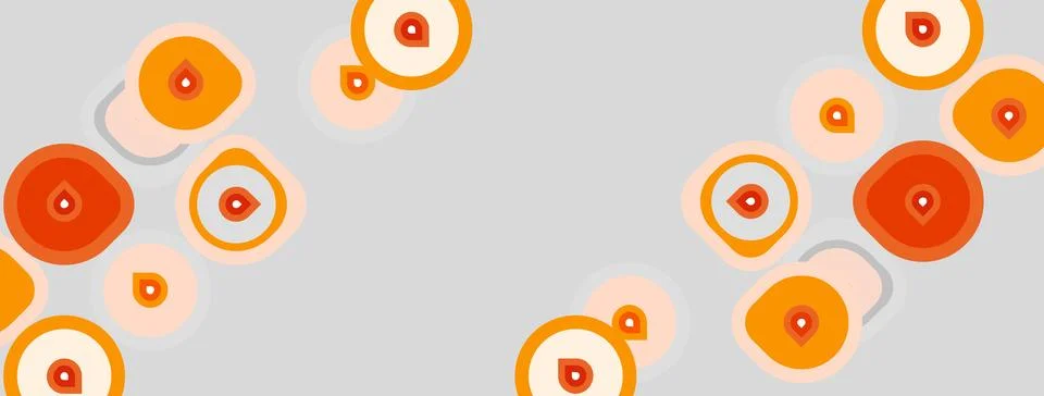 Orange circles, varying sizes, float upon light gray background. Minimalist Stock Illustration