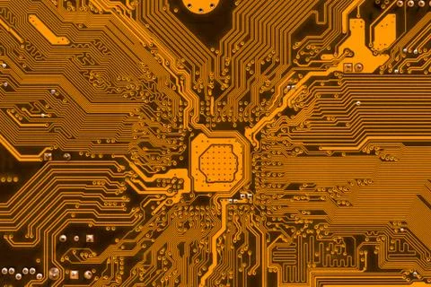 Orange circuit board, modern electronics background Stock Photos