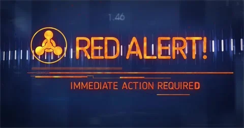 Orange circular logo appearing pulsing line transforming into RED ALERT Stock Footage 319572919