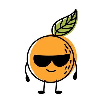 Orange citrus fruit with green leaf, cool sunglasses, happy vibe Stock Illustration
