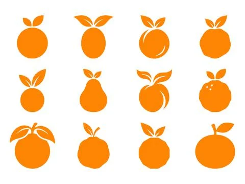 Orange citrus fruit logo icon silhouette vector illustration set Stock Illustration
