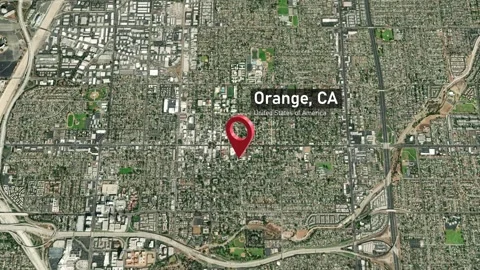 Orange City Map Zoom (CA, USA) from Space to Earth Video stock 296010992