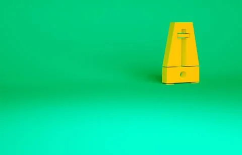 Orange Classic Metronome with pendulum in motion icon isolated on green backg 스톡 일러스트