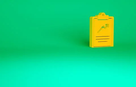 Orange Clipboard with graph chart icon isolated on green background. Report t Illustrazione stock