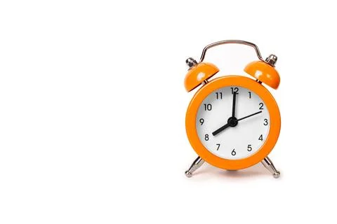 Orange The clock sets the time to 8.00. on white background isolate Stock Photos