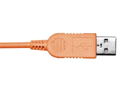 Orange close up shot of usb cable isolated on white Stock Photos