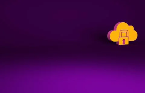 Orange Cloud computing lock icon isolated on purple background. Security, saf Stock Illustration
