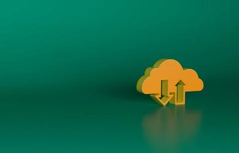 Orange Cloud download and upload icon isolated on green background. Minimalism Stock Illustration