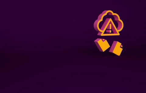 Orange Cloud hacking icon isolated on purple background. Cloud leak. Minimali 스톡 일러스트