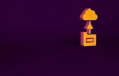 Orange Cloud technology data transfer and storage icon isolated on purple bac Illustrazione stock