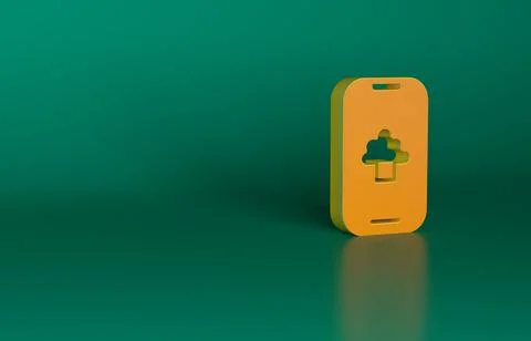Orange Cloud technology data transfer and storage icon isolated on green イラスト素材