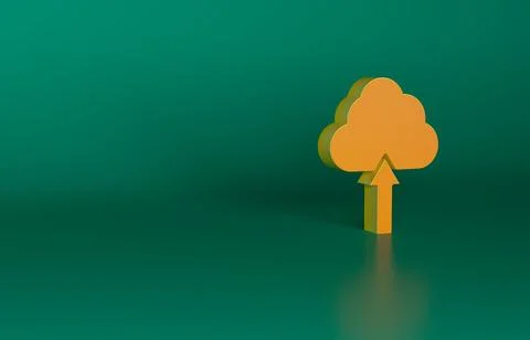 Orange Cloud upload icon isolated on green background. Minimalism concept. 3D 库存插图