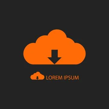 Orange cloud with uploading sign as logo on black Stock Illustration