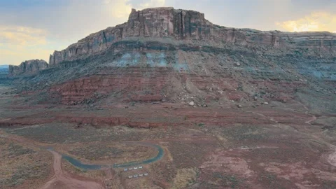 Orange Clouds Red Rock Formation Utah Desert Drone Shot Arches National Park Stock Footage 154132984