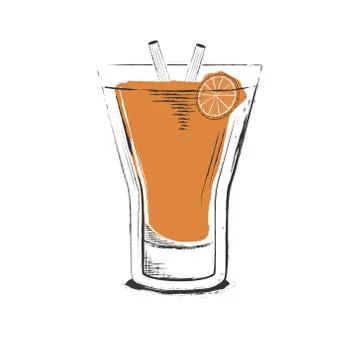 Orange cocktail. Hand drawn vector illustration in sketch retro style. Stock Illustration