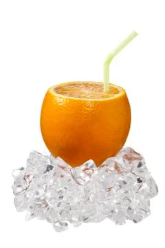 Orange with cocktail straw Stock Photos