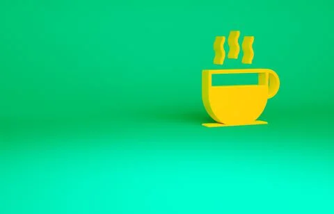Orange Coffee cup icon isolated on green background. Tea cup. Hot drink coffe Stock Illustration