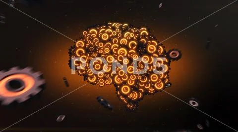 Orange cogwheel brain assembling from gears Stock Illustration