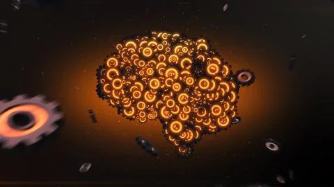 Orange cogwheel brain assembling from gears Illustrazione stock
