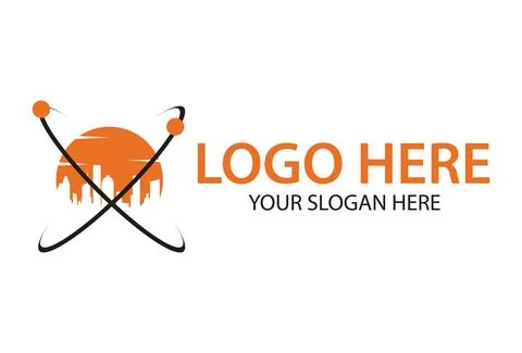 Orange Color Abstract Circle Atom City Logo Design	 Stock Illustration