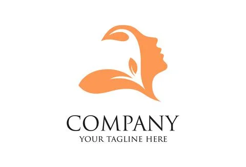 Orange Color Abstract Negative Space Female face Eco Leaf Nature Logo Design	 Stock Illustration