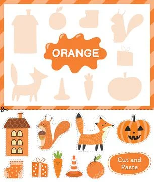 Orange color. Cut the elements and match them with the right shadows. Learning Stock Illustration
