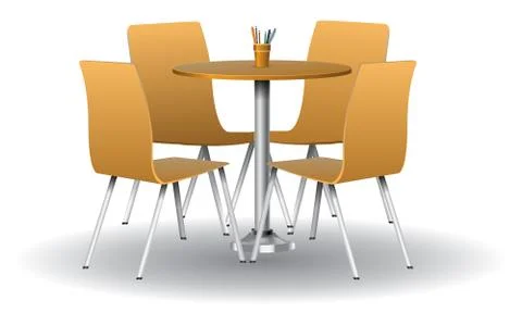 Orange color Modern round table with chairs. Vector illustration. Illustrazione stock